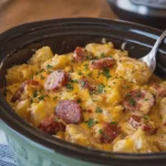 Crockpot Cheesy Potatoes and Beef Kielbasa Creamy Family Dinner Recipe