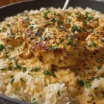 Garlic Butter Chicken and Rice in a Creamy Three Cheese Sauce