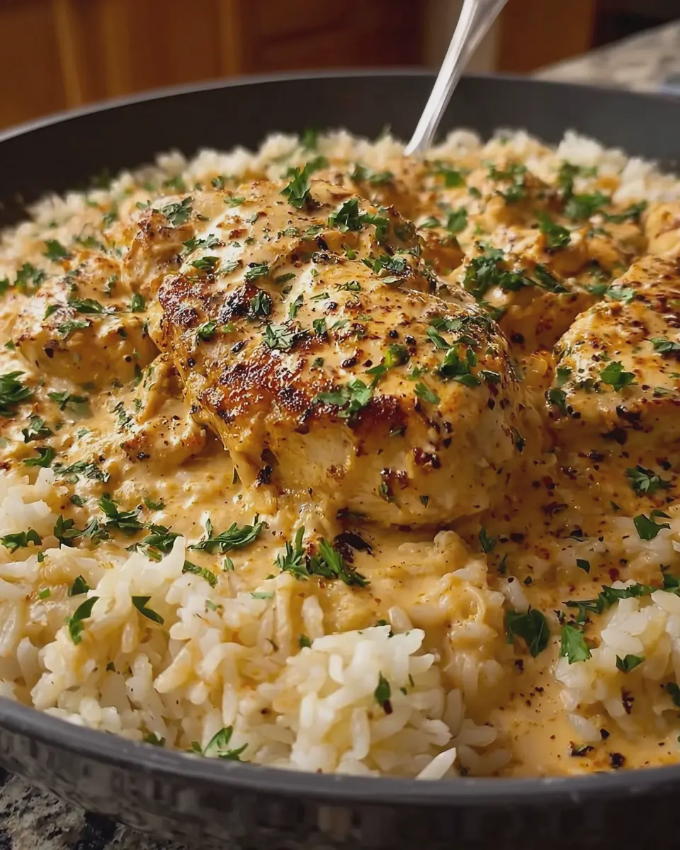 Garlic Butter Chicken and Rice in Creamy Three Cheese Sauce Bliss
