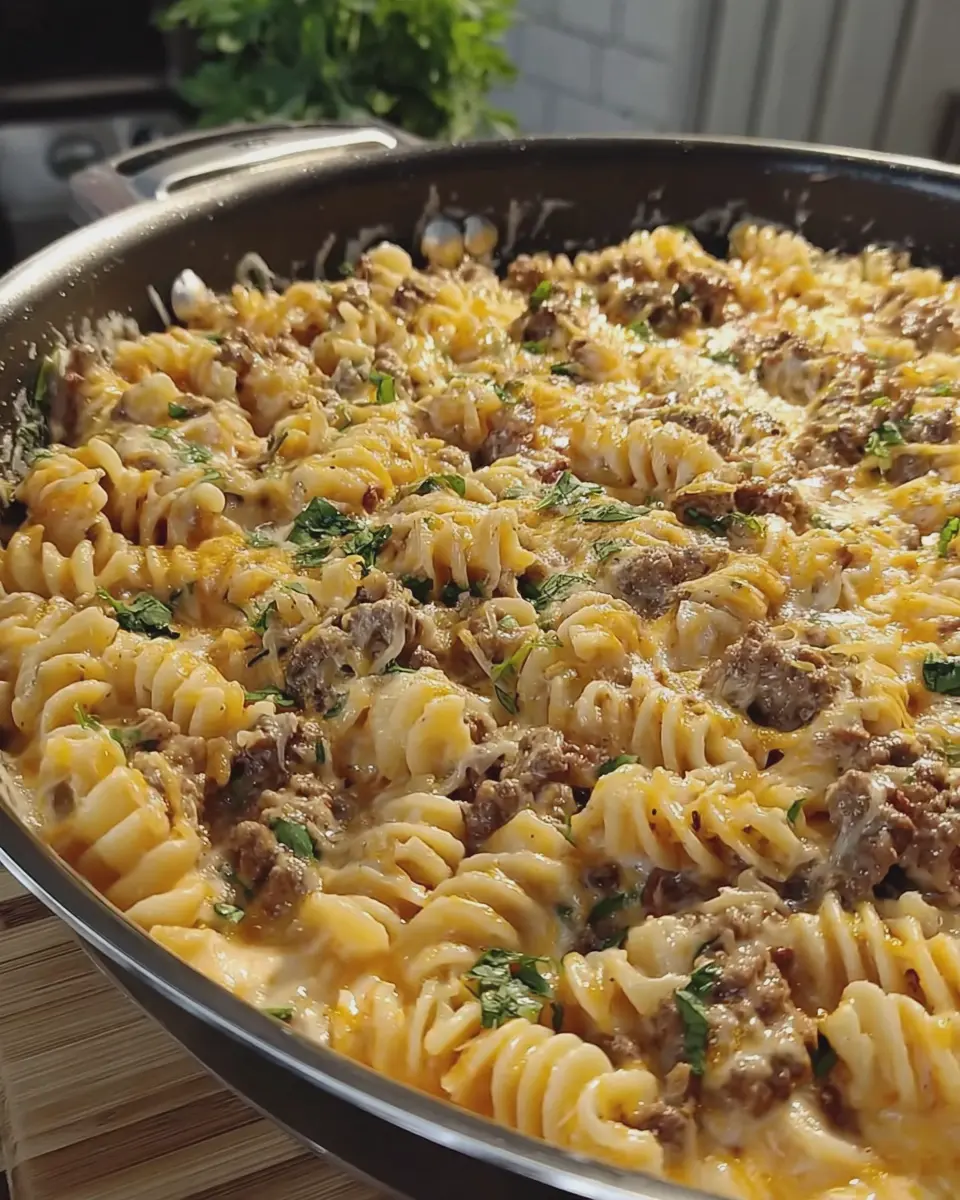 Cheesy Beef Rotini: Indulgent Four Cheese Cream Sauce Delight