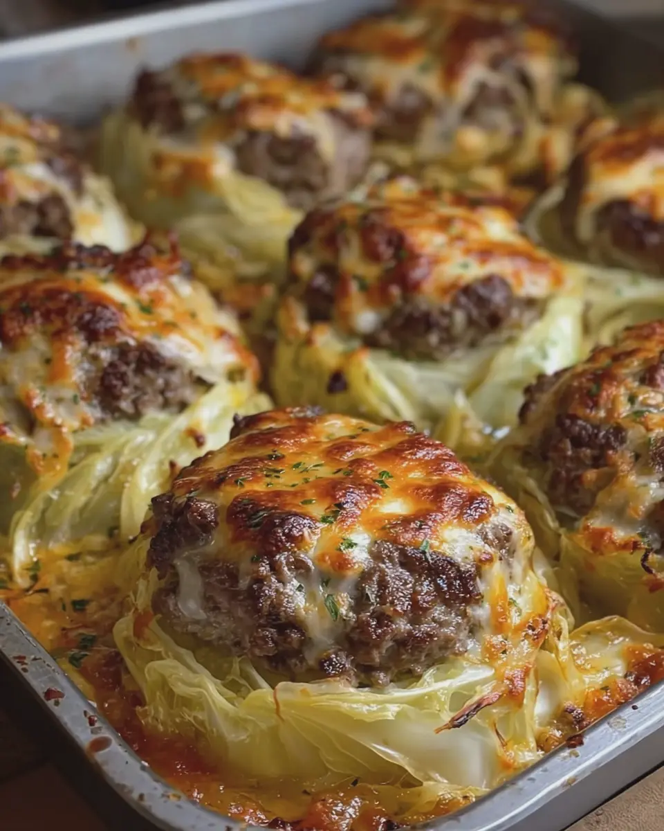 Cheesy Baked Cabbage and Beef Rounds with Turkey Bacon Delight