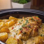 Slow Cooker Creamy Garlic Parmesan Chicken and Cheddar Potatoes