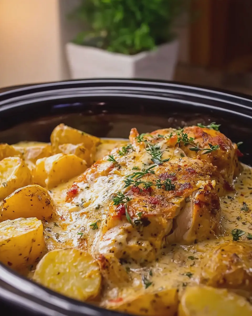 Slow Cooker Creamy Garlic Parmesan Chicken with Cheddar Potatoes Recipe