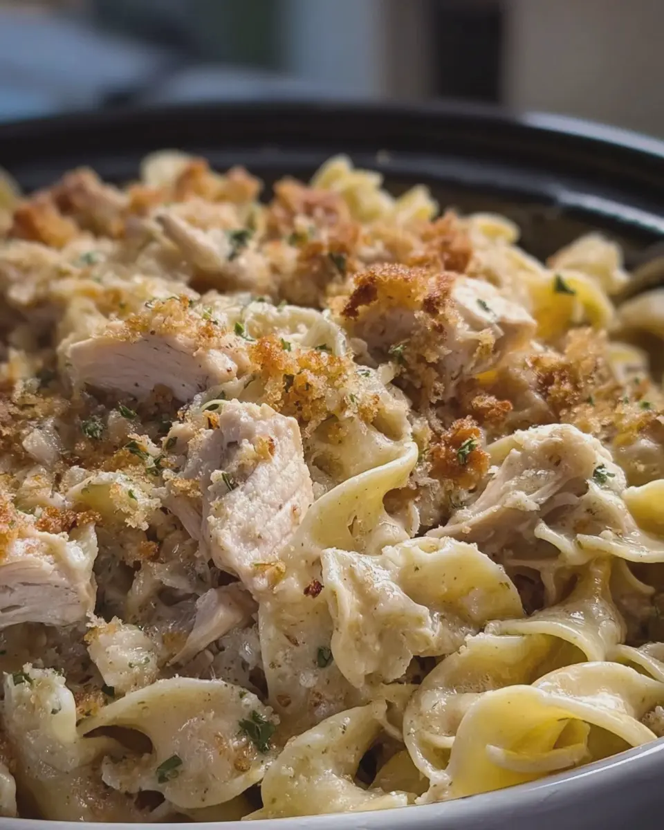Slow Cooker 4 Ingredient Amish Chicken Stuffing Noodles Recipe Delight