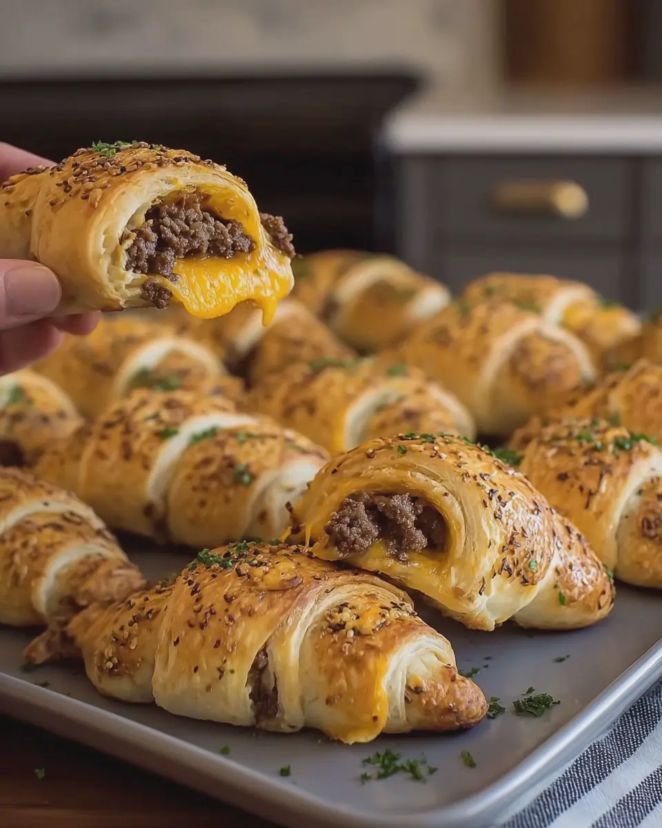 Golden Crescent Rolls Stuffed with Savory Beef and Cheesy Joy