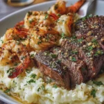 Garlic Butter Steak and Shrimp with Mashed Potatoes
