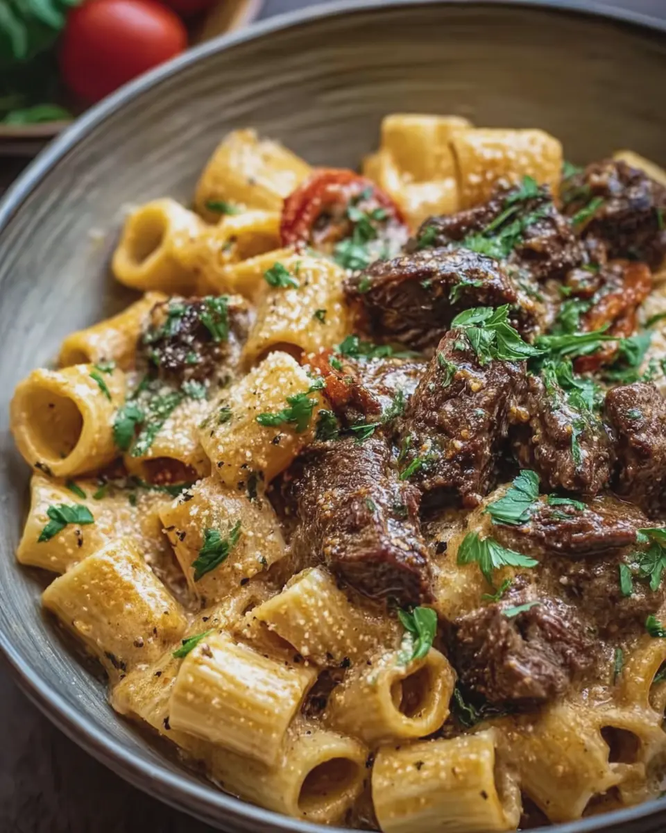 Luxurious Beef Pasta: Indulgent Recipe in Creamy Garlic Sauce