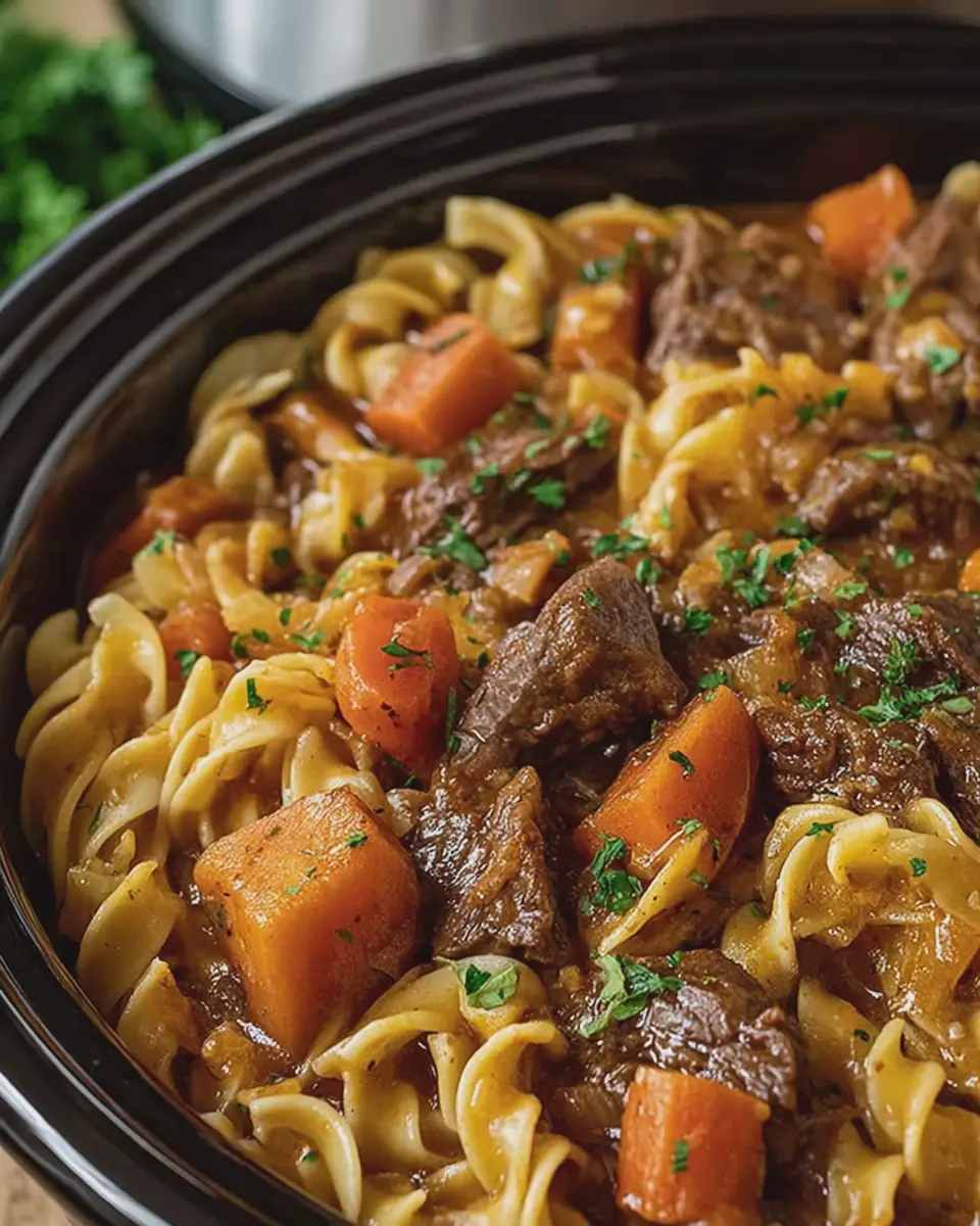 Slow Cooker Beef Stew Noodles: Easy 3-Ingredient Comfort Food