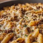 Cheesy Cheddar and Monterey Jack Beef Penne