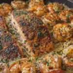 Creamy Garlic Butter Shrimp And Seared Salmon