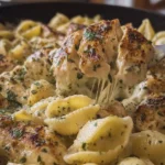 Garlic Butter Chicken with Creamy Parmesan Mozzarella Shells Pasta
