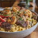 Creamy Cajun Shrimp and Steak Pasta Bowl
