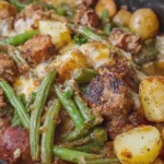 Crockpot Smoky Sausage Potato Green Bean Bake