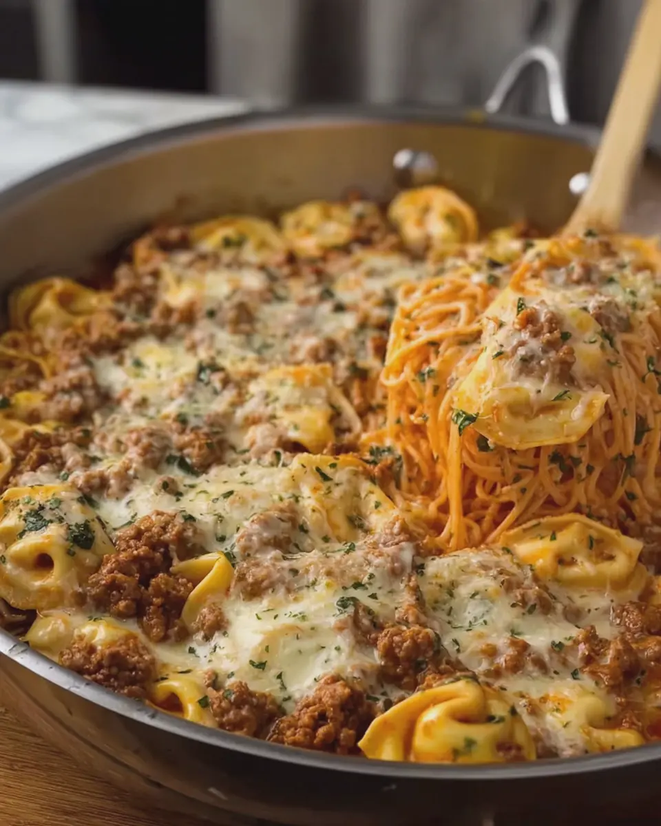 Cheesy Ground Beef Tortellini: Indulgent Four-Cheese Cream Delight