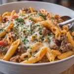 Crockpot Creamy Cheesy Beef Penne