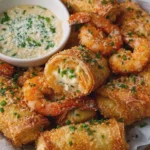 Creamy Garlic Shrimp Game Day Egg Rolls with Parmesan Dip
