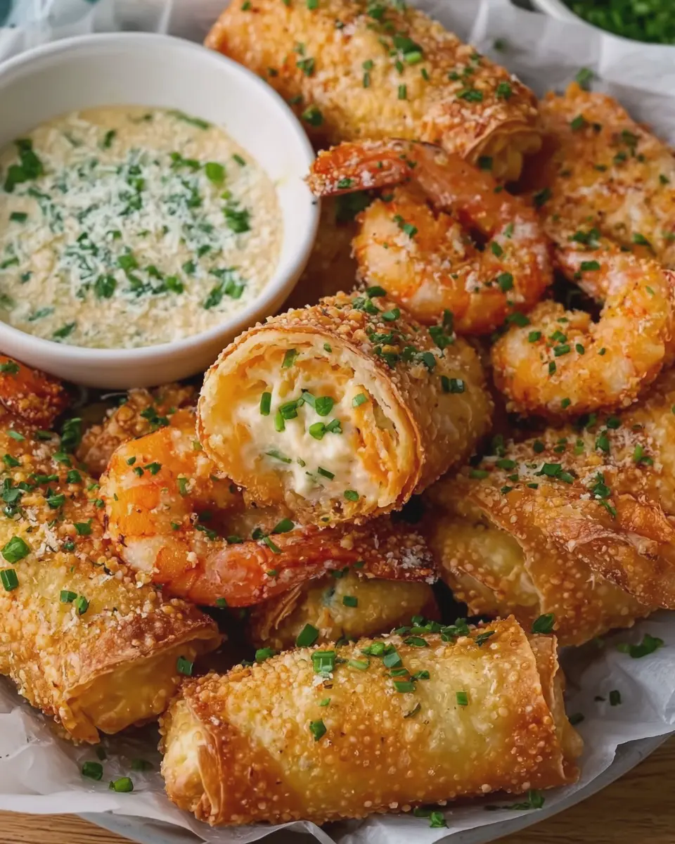 Creamy Garlic Shrimp Egg Rolls: Irresistibly Crunchy with Parmesan Dip