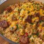 Creamy Cajun Chicken and Beef Sausage Rice with Cheddar