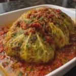 Oven-Roasted Stuffed Cabbage with Tomato Sauce