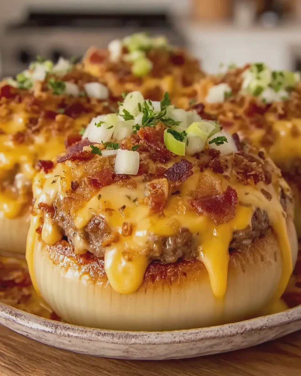 Loaded Turkey Bacon Mac Cheeseburger Stuffed Onion Bombs: Indulgent Treats