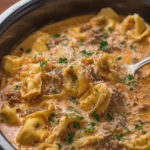 Crockpot Creamy Beef and Cheese Tortellini
