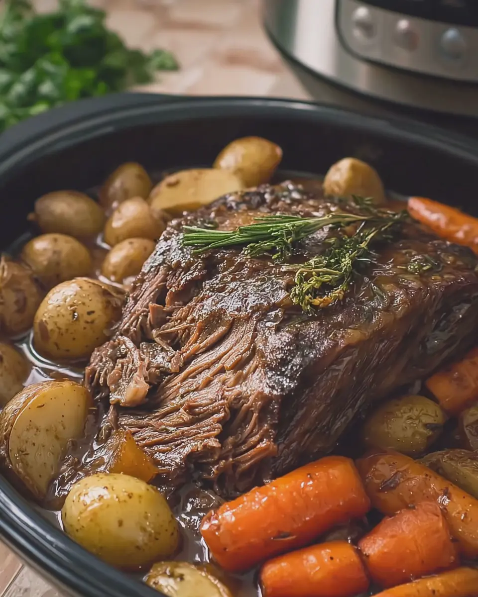 Hearty Slow Cooker Beef Pot Roast with Rich Gravy and Veggies