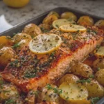 Garlic Butter Salmon and Potato Bake
