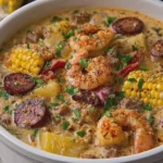Creamy Cajun Shrimp, Beef Sausage and Potato Corn Chowder