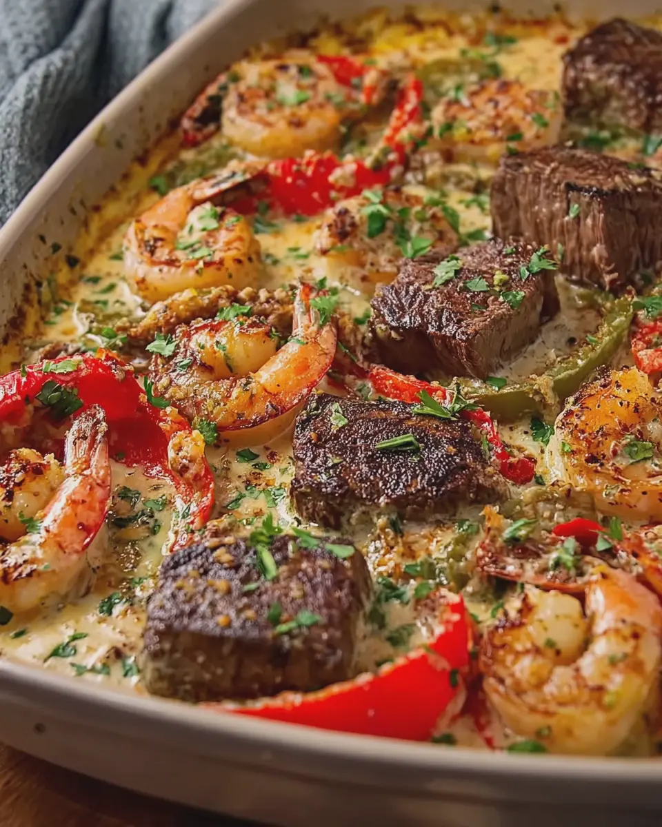 Garlic Butter Steak and Shrimp: Indulgent Peppers in Creamy Sauce