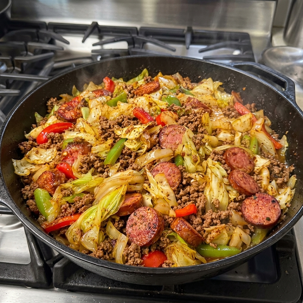 Dirty Cabbage Delight: A Savory Twist with Turkey Bacon and Chicken Ham