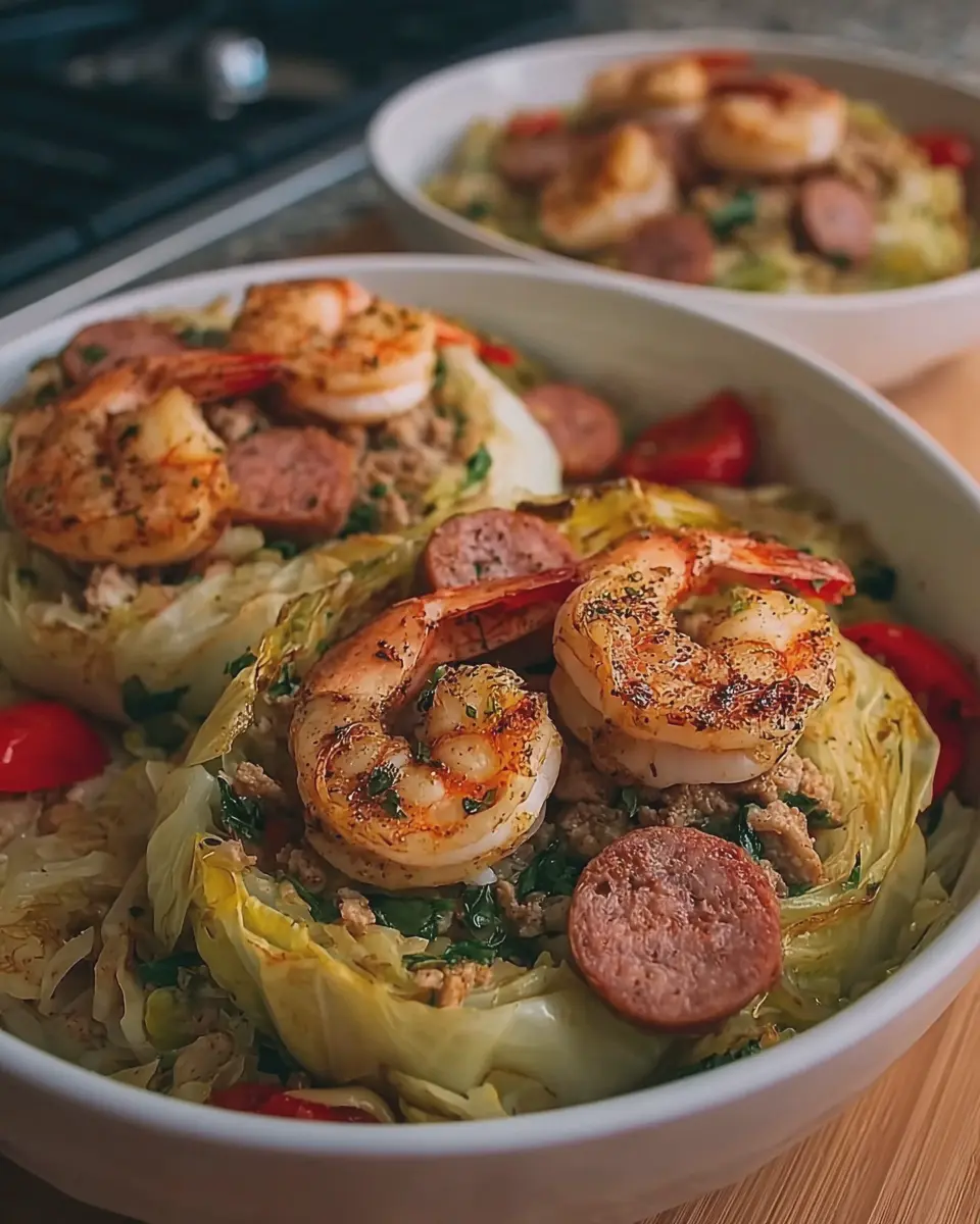 Cajun Shrimp and Smoked Sausage Stuffed Cabbage Bowls Made Easy