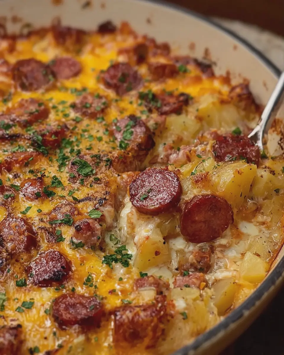 Cheesy Potato and Smoked Beef Sausage Casserole: An Indulgent Delight