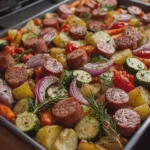 Garlic Herb Beef Kielbasa and Veggie Sheet Pan