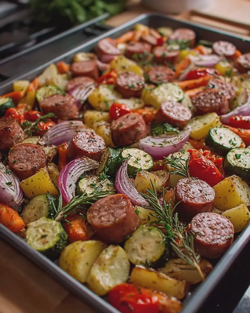 Garlic Herb Beef Kielbasa and Veggie Sheet Pan: Easy, Flavorful Delight