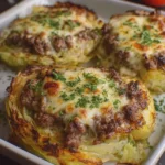 Cheesy Baked Cabbage Steaks with Ground Beef