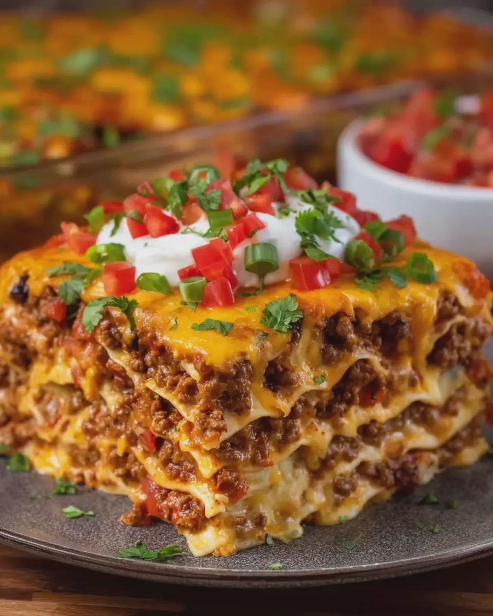 Cheesy Loaded Taco Lasagna with Turkey Bacon: A Cozy Delight