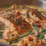 Creamy Tuscan Salmon and Shrimp Skillet