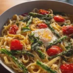 One Pan Boursin Asparagus Tomato Pasta