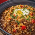 Slow Cooker Texas Hash with Ground Beef and Rice