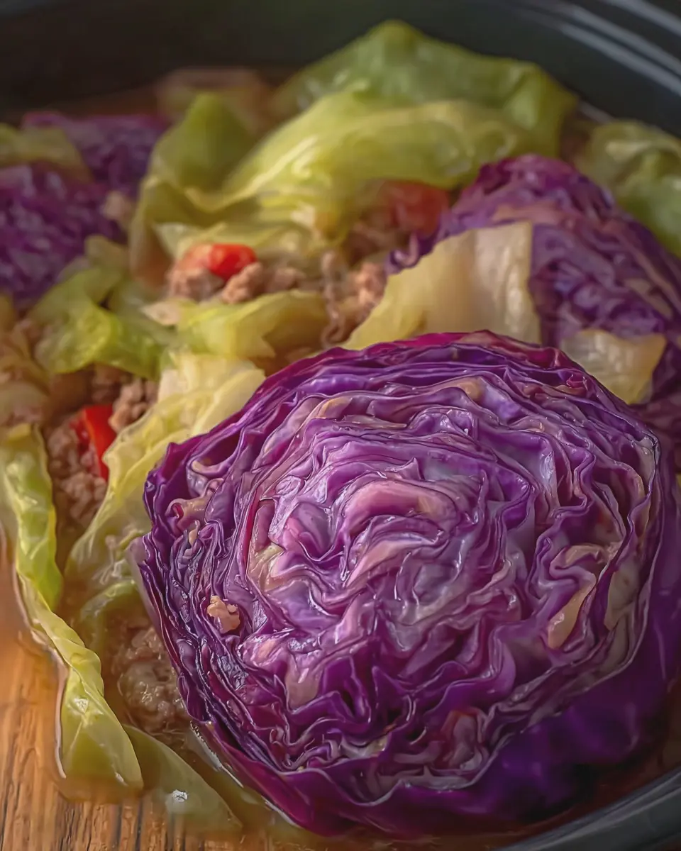 Slow Cooker Dirty Cabbage with Turkey Bacon and Chicken Ham Delight