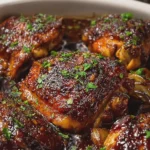 Slow Cooker Sticky Garlic Chicken Thighs