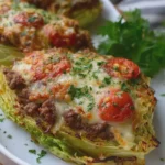 Baked Cabbage Steaks with Ground Beef, Tomato and Cheese
