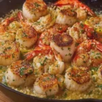 Garlic Butter Seafood Skillet with Lobster, Shrimp and Scallops