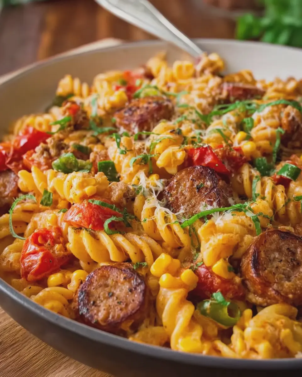 Southern Cajun Beef Sausage: Indulgent Creamy Corn Rotini Recipe