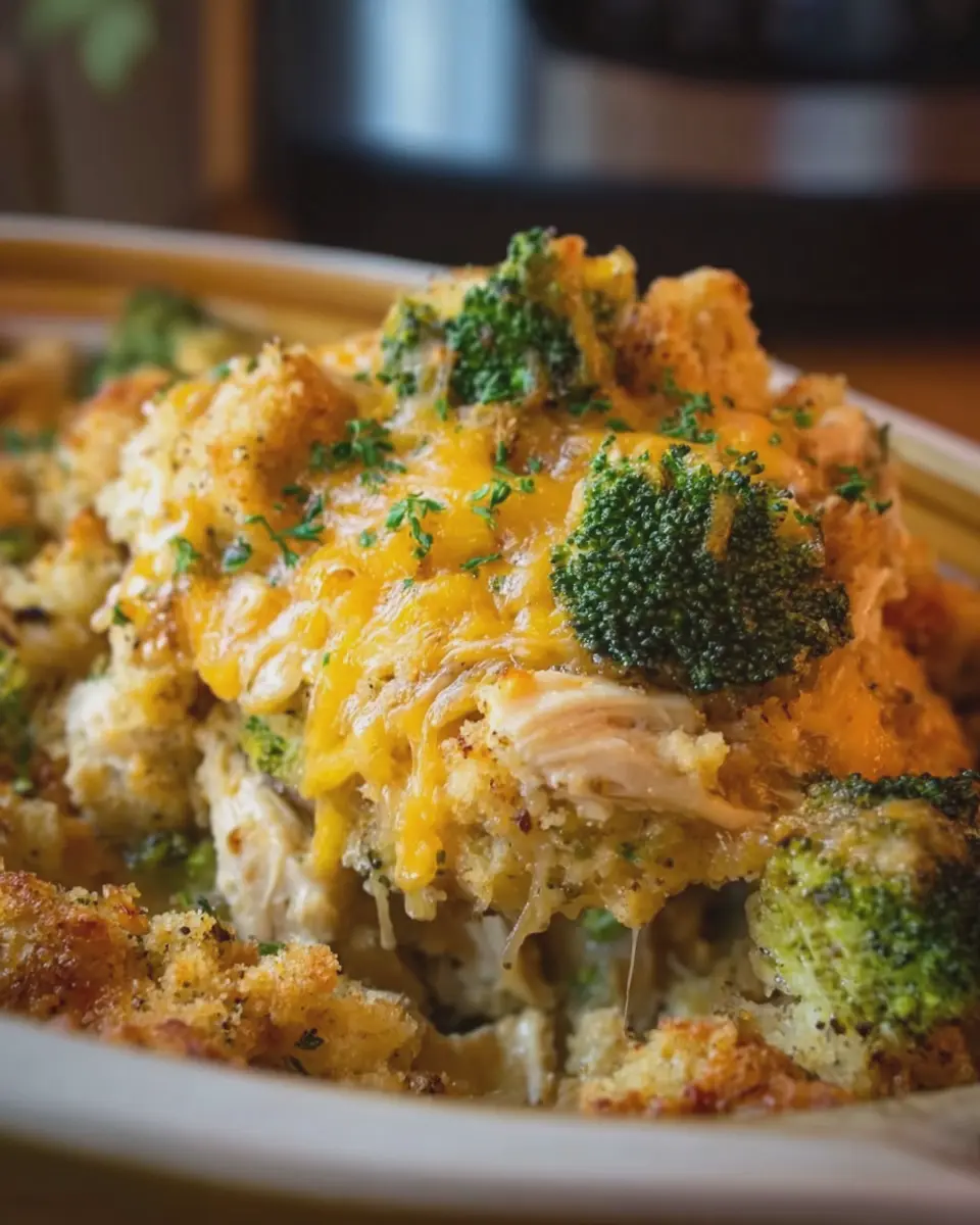 Slow Cooker Cheesy Chicken and Broccoli Stuffing Bake Recipe