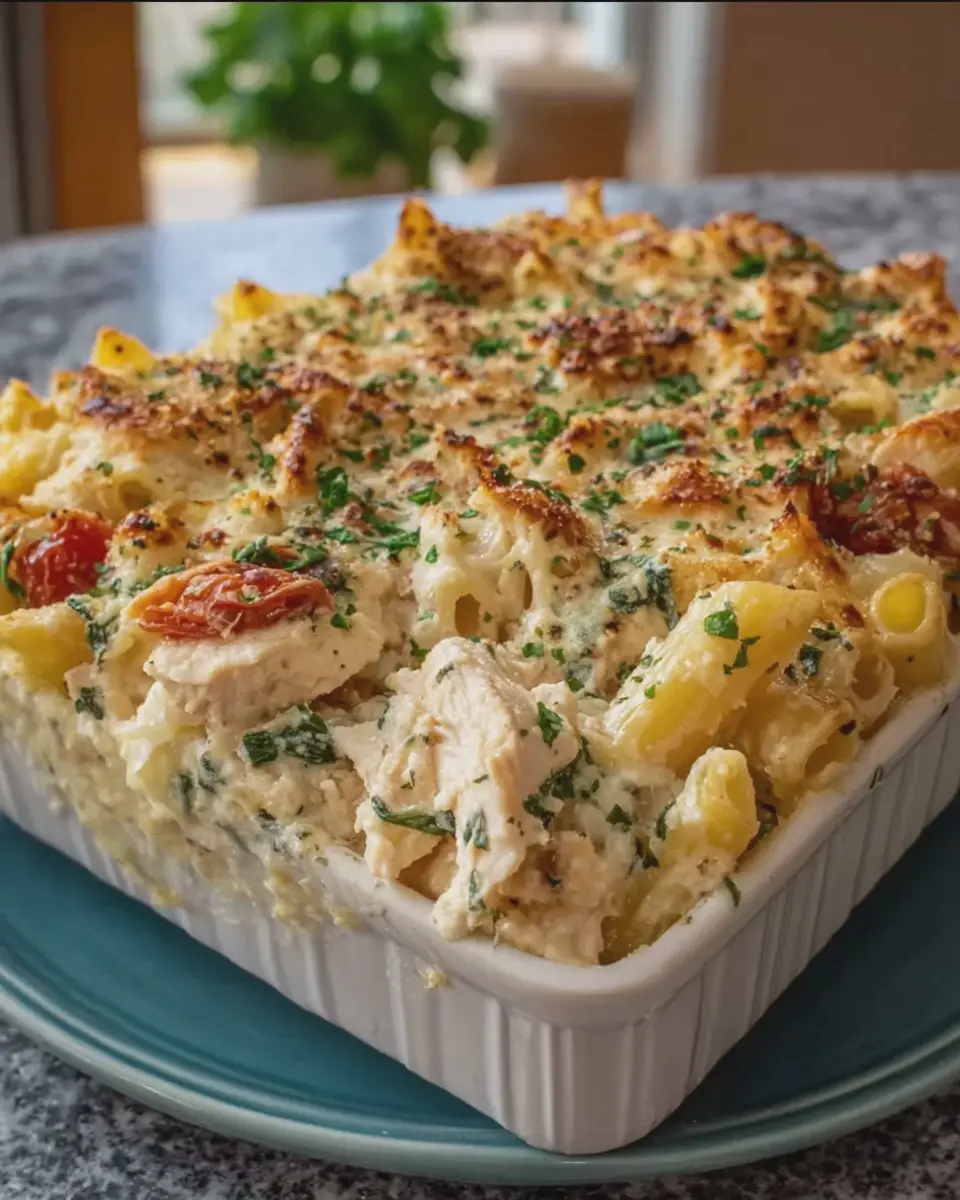 Chicken Alfredo Casserole with Turkey Bacon: A Comforting Delight