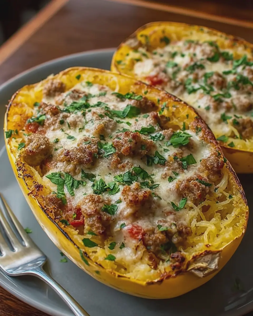 High Protein Cheesy Sausage Spaghetti Squash Made Easy for Dinner