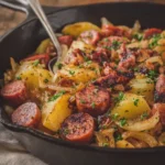 German Smokehouse Skillet with Crispy Potatoes and Smoked Beef Sausage