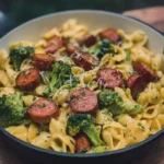 Cheesy Beef Kielbasa and Broccoli Pasta Skillet