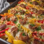 Sheet Pan Beef Sausage and Peppers with Melty Cheese
